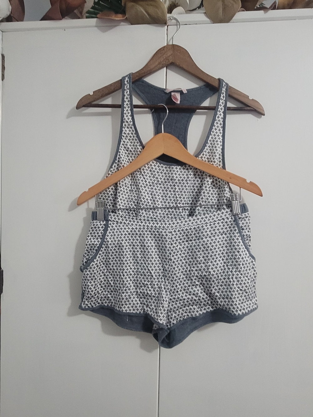 Victoria's Secret White and Grey Printed Vintage Pajamas Set
